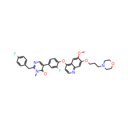 COc1cc2c(Oc3ccc(-c4cnc(Cc5ccc(F)cc5)n(C)c4=O)cc3F)ccnc2cc1OCCCN1CCOCC1 ZINC000044305243