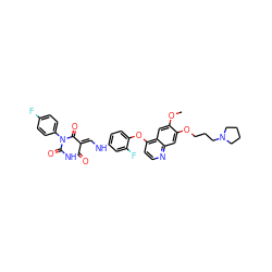 COc1cc2c(Oc3ccc(N/C=C4\C(=O)NC(=O)N(c5ccc(F)cc5)C4=O)cc3F)ccnc2cc1OCCCN1CCCC1 ZINC000150605222