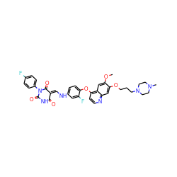 COc1cc2c(Oc3ccc(N/C=C4\C(=O)NC(=O)N(c5ccc(F)cc5)C4=O)cc3F)ccnc2cc1OCCCN1CCN(C)CC1 ZINC000150604209