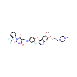 COc1cc2c(Oc3ccc(N/C=C4\C(=O)NC(=O)N(c5ccccc5C(F)(F)F)C4=O)cc3F)ccnc2cc1OCCCN1CCN(C)CC1 ZINC000150604224