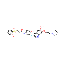 COc1cc2c(Oc3ccc(NC(=O)/C=C/S(=O)(=O)c4ccccc4OC)cc3F)ccnc2cc1OCCCN1CCCCC1 ZINC001772622902