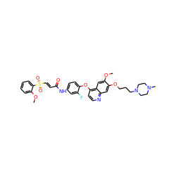 COc1cc2c(Oc3ccc(NC(=O)/C=C/S(=O)(=O)c4ccccc4OC)cc3F)ccnc2cc1OCCCN1CCN(C)CC1 ZINC001772612371