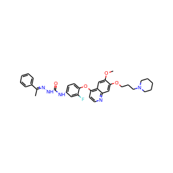 COc1cc2c(Oc3ccc(NC(=O)N/N=C(\C)c4ccccc4)cc3F)ccnc2cc1OCCCN1CCCCC1 ZINC000096283532