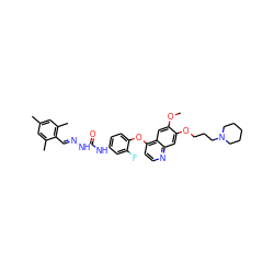 COc1cc2c(Oc3ccc(NC(=O)N/N=C/c4c(C)cc(C)cc4C)cc3F)ccnc2cc1OCCCN1CCCCC1 ZINC000096283536