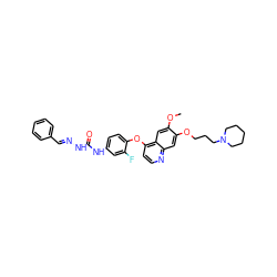 COc1cc2c(Oc3ccc(NC(=O)N/N=C/c4ccccc4)cc3F)ccnc2cc1OCCCN1CCCCC1 ZINC000096283554