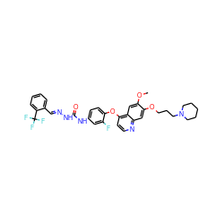 COc1cc2c(Oc3ccc(NC(=O)N/N=C/c4ccccc4C(F)(F)F)cc3F)ccnc2cc1OCCCN1CCCCC1 ZINC000096283542