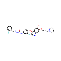 COc1cc2c(Oc3ccc(NC(=O)N/N=C/c4ccccc4F)cc3F)ccnc2cc1OCCCN1CCCCC1 ZINC000096283546