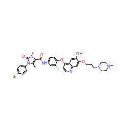 COc1cc2c(Oc3ccc(NC(=O)c4c(C)n(-c5ccc(Br)cc5)c(=O)n4C)cc3F)ccnc2cc1OCCCN1CCN(C)CC1 ZINC000474606094