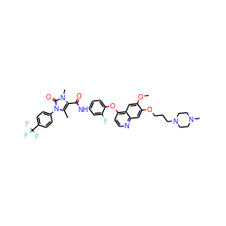 COc1cc2c(Oc3ccc(NC(=O)c4c(C)n(-c5ccc(C(F)(F)F)cc5)c(=O)n4C)cc3F)ccnc2cc1OCCCN1CCN(C)CC1 ZINC000473108880