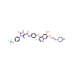 COc1cc2c(Oc3ccc(NC(=O)c4c(C)n(-c5ccc(OC(F)(F)F)cc5)c(=O)n4C)cc3F)ccnc2cc1OCCCN1CCC(C)CC1 ZINC000474609758