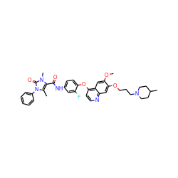 COc1cc2c(Oc3ccc(NC(=O)c4c(C)n(-c5ccccc5)c(=O)n4C)cc3F)ccnc2cc1OCCCN1CCC(C)CC1 ZINC000474608431