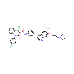 COc1cc2c(Oc3ccc(NC(=O)c4c(Cl)c5ccccc5n(-c5ccc(F)cc5)c4=O)cc3F)ccnc2cc1OCCCN1CCCC1 ZINC000653723262