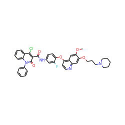 COc1cc2c(Oc3ccc(NC(=O)c4c(Cl)c5ccccc5n(-c5ccccc5)c4=O)cc3F)ccnc2cc1OCCCN1CCCCC1 ZINC000653723245