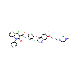 COc1cc2c(Oc3ccc(NC(=O)c4c(Cl)c5ccccc5n(-c5ccccc5)c4=O)cc3F)ccnc2cc1OCCCN1CCN(C)CC1 ZINC000653745740