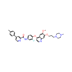 COc1cc2c(Oc3ccc(NC(=O)c4cc(-c5ccc(C)cc5)ccn4)cc3F)ccnc2cc1OCCCN1CCN(C)CC1 ZINC000096285100