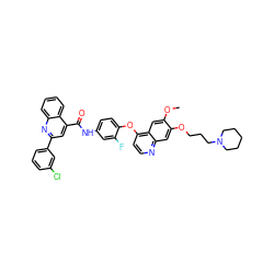 COc1cc2c(Oc3ccc(NC(=O)c4cc(-c5cccc(Cl)c5)nc5ccccc45)cc3F)ccnc2cc1OCCCN1CCCCC1 ZINC000096271513