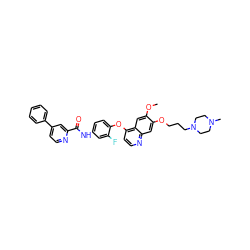 COc1cc2c(Oc3ccc(NC(=O)c4cc(-c5ccccc5)ccn4)cc3F)ccnc2cc1OCCCN1CCN(C)CC1 ZINC000096285106