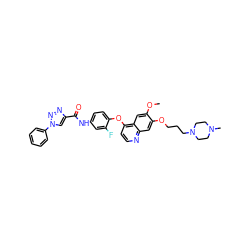 COc1cc2c(Oc3ccc(NC(=O)c4cn(-c5ccccc5)nn4)cc3F)ccnc2cc1OCCCN1CCN(C)CC1 ZINC000653915949