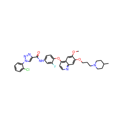 COc1cc2c(Oc3ccc(NC(=O)c4cn(-c5ccccc5Cl)nn4)cc3F)ccnc2cc1OCCCN1CCC(C)CC1 ZINC000653886960