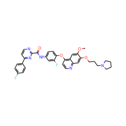 COc1cc2c(Oc3ccc(NC(=O)c4nccc(-c5ccc(F)cc5)n4)cc3F)ccnc2cc1OCCCN1CCCC1 ZINC000096285101