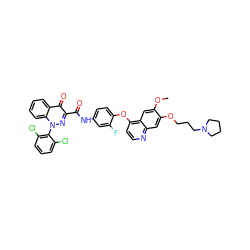 COc1cc2c(Oc3ccc(NC(=O)c4nn(-c5c(Cl)cccc5Cl)c5ccccc5c4=O)cc3F)ccnc2cc1OCCCN1CCCC1 ZINC000096270745