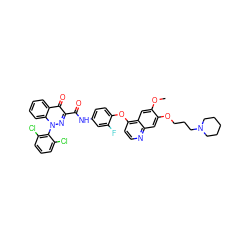 COc1cc2c(Oc3ccc(NC(=O)c4nn(-c5c(Cl)cccc5Cl)c5ccccc5c4=O)cc3F)ccnc2cc1OCCCN1CCCCC1 ZINC000096270747