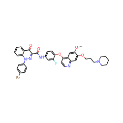 COc1cc2c(Oc3ccc(NC(=O)c4nn(-c5ccc(Br)cc5)c5ccccc5c4=O)cc3F)ccnc2cc1OCCCN1CCCCC1 ZINC000096270759