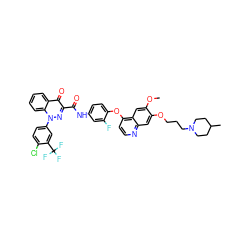 COc1cc2c(Oc3ccc(NC(=O)c4nn(-c5ccc(Cl)c(C(F)(F)F)c5)c5ccccc5c4=O)cc3F)ccnc2cc1OCCCN1CCC(C)CC1 ZINC000096270753