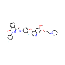 COc1cc2c(Oc3ccc(NC(=O)c4nn(-c5ccc(F)cc5)c(=O)c5ccccc45)cc3F)ccnc2cc1OCCCN1CCCCC1 ZINC000299836111
