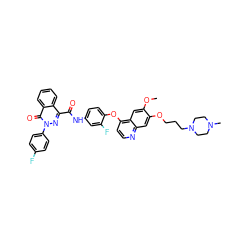 COc1cc2c(Oc3ccc(NC(=O)c4nn(-c5ccc(F)cc5)c(=O)c5ccccc45)cc3F)ccnc2cc1OCCCN1CCN(C)CC1 ZINC000299840182