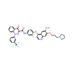 COc1cc2c(Oc3ccc(NC(=O)c4nn(-c5cccc(C(F)(F)F)c5)c5ccccc5c4=O)cc3F)ccnc2cc1OCCCN1CCCC1 ZINC000096270740