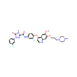 COc1cc2c(Oc3ccc(NC(=O)c4nn(-c5cccc(F)c5)c(=O)n4C)cc3F)ccnc2cc1OCCCN1CCN(C)CC1 ZINC001772615215