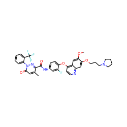 COc1cc2c(Oc3ccc(NC(=O)c4nn(-c5ccccc5C(F)(F)F)c(=O)cc4C)cc3F)ccnc2cc1OCCCN1CCCC1 ZINC000169350697