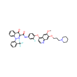 COc1cc2c(Oc3ccc(NC(=O)c4nn(-c5ccccc5C(F)(F)F)c5ccccc5c4=O)cc3F)ccnc2cc1OCCCN1CCCCC1 ZINC000096270763