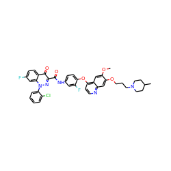 COc1cc2c(Oc3ccc(NC(=O)c4nn(-c5ccccc5Cl)c5cc(F)ccc5c4=O)cc3F)ccnc2cc1OCCCN1CCC(C)CC1 ZINC000096270736