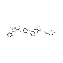 COc1cc2c(Oc3ccc(NC(=O)c4nn(-c5ccccc5F)c(=O)n4C)cc3F)ccnc2cc1OCCCN1CCN(C)CC1 ZINC001772610442