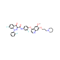 COc1cc2c(Oc3ccc(NC(=O)c4nn(-c5ccccc5F)c5cc(F)ccc5c4=O)cc3F)ccnc2cc1OCCCN1CCCCC1 ZINC000096270734