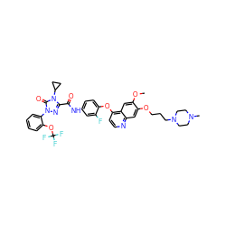 COc1cc2c(Oc3ccc(NC(=O)c4nn(-c5ccccc5OC(F)(F)F)c(=O)n4C4CC4)cc3F)ccnc2cc1OCCCN1CCN(C)CC1 ZINC001772630422