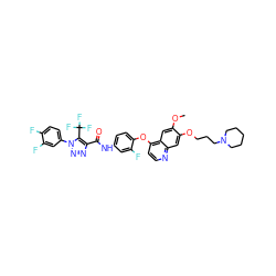 COc1cc2c(Oc3ccc(NC(=O)c4nnn(-c5ccc(F)c(F)c5)c4C(F)(F)F)cc3F)ccnc2cc1OCCCN1CCCCC1 ZINC000299839486