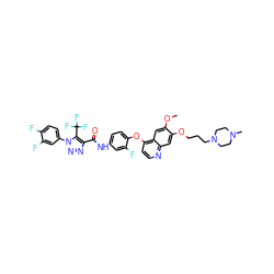 COc1cc2c(Oc3ccc(NC(=O)c4nnn(-c5ccc(F)c(F)c5)c4C(F)(F)F)cc3F)ccnc2cc1OCCCN1CCN(C)CC1 ZINC000299836583