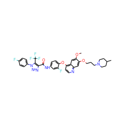 COc1cc2c(Oc3ccc(NC(=O)c4nnn(-c5ccc(F)cc5)c4C(F)(F)F)cc3F)ccnc2cc1OCCCN1CCC(C)CC1 ZINC000222115135