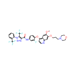 COc1cc2c(Oc3ccc(NC(=O)c4nnn(-c5ccccc5C(F)(F)F)c4C(F)(F)F)cc3F)ccnc2cc1OCCCN1CCOCC1 ZINC000299839896