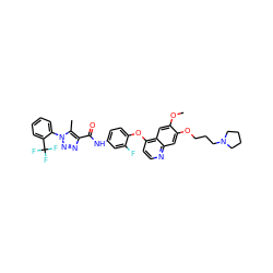 COc1cc2c(Oc3ccc(NC(=O)c4nnn(-c5ccccc5C(F)(F)F)c4C)cc3F)ccnc2cc1OCCCN1CCCC1 ZINC000222190966