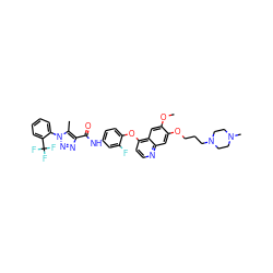 COc1cc2c(Oc3ccc(NC(=O)c4nnn(-c5ccccc5C(F)(F)F)c4C)cc3F)ccnc2cc1OCCCN1CCN(C)CC1 ZINC000222195424