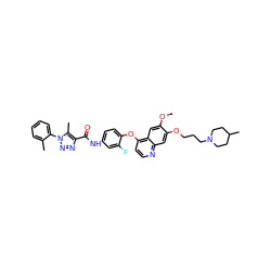 COc1cc2c(Oc3ccc(NC(=O)c4nnn(-c5ccccc5C)c4C)cc3F)ccnc2cc1OCCCN1CCC(C)CC1 ZINC000299839242