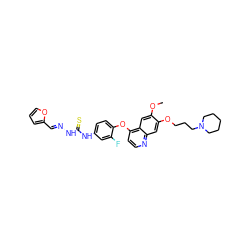 COc1cc2c(Oc3ccc(NC(=S)N/N=C/c4ccco4)cc3F)ccnc2cc1OCCCN1CCCCC1 ZINC000096283561