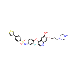 COc1cc2c(Oc3ccc(NS(=O)(=O)c4ccc(-c5ccsc5)cc4)cc3F)ccnc2cc1OCCCN1CCN(C)CC1 ZINC000169345210