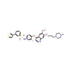 COc1cc2c(Oc3ccc(NS(=O)(=O)c4cccc(-c5ccsc5)c4)cc3F)ccnc2cc1OCCCN1CCN(C)CC1 ZINC000169344655