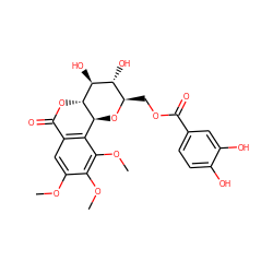 COc1cc2c(c(OC)c1OC)[C@@H]1O[C@H](COC(=O)c3ccc(O)c(O)c3)[C@@H](O)[C@H](O)[C@H]1OC2=O ZINC000103239039