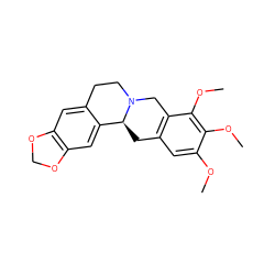 COc1cc2c(c(OC)c1OC)CN1CCc3cc4c(cc3[C@@H]1C2)OCO4 ZINC000142125210